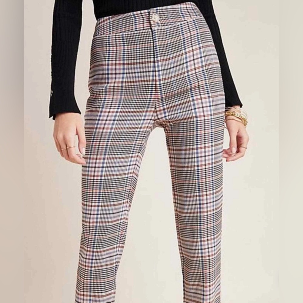 Anthropologie Malcolm Plaid Tapered Trousers straight leg rolled hem houndstooth